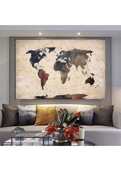 Dağınık Tarzda Dünya Haritası Kanvas Baskısı, Harita Posteri, Harita Duvar Sanatı