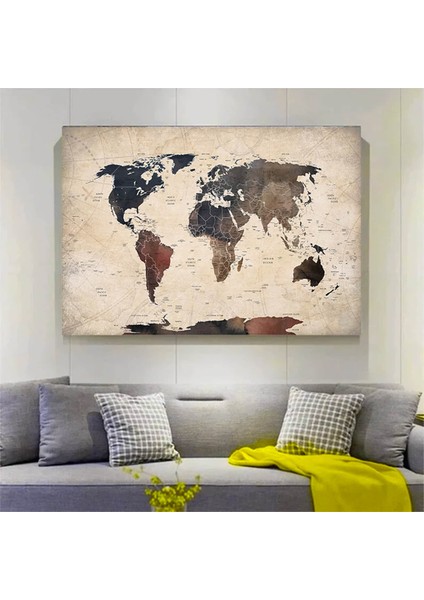 Dağınık Tarzda Dünya Haritası Kanvas Baskısı, Harita Posteri, Harita Duvar Sanatı fırsatları