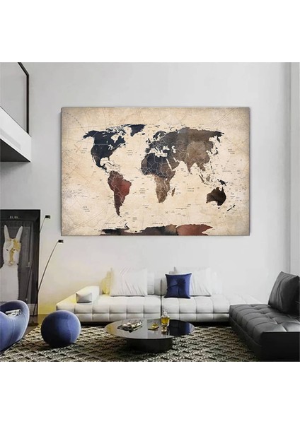 Dağınık Tarzda Dünya Haritası Kanvas Baskısı, Harita Posteri, Harita Duvar Sanatı