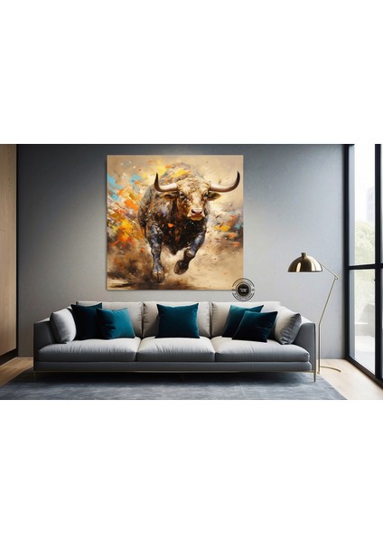 Boğa Kanvas Tablosu – Altın & Siyah Saldıran Boğa – Finans Bölgesi Ev & Ofis Dekoru indirimleri