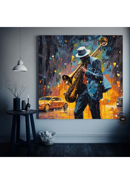 Saksafoncu Renkli Tablo Stili Kanvas Baskı; Caz Graffiti Sanatı; Caz Duvar Sanatı; Sokak Sanat Müzis fırsatları