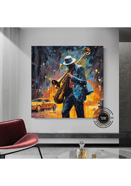 Saksafoncu Renkli Tablo Stili Kanvas Baskı; Caz Graffiti Sanatı; Caz Duvar Sanatı; Sokak Sanat Müzis