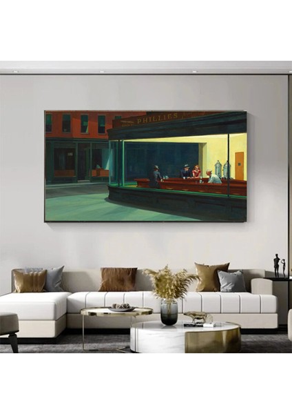 Edward Hopper Gece Kuşları Modern Duvar Sanatı, Reprodüksiyon Kanvas, Trend Tablo