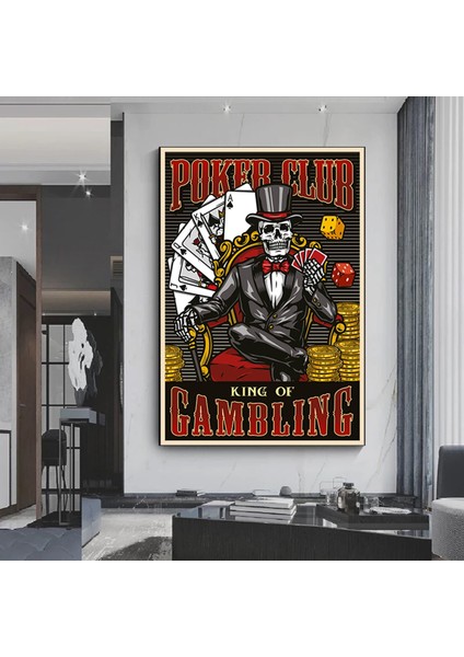 Ölümcül Dörtlü – Iskelet Poker Duvar Sanatı; Iskelet Poker Oynayan Kanvas Baskı; Poker Kanvas Sanatı