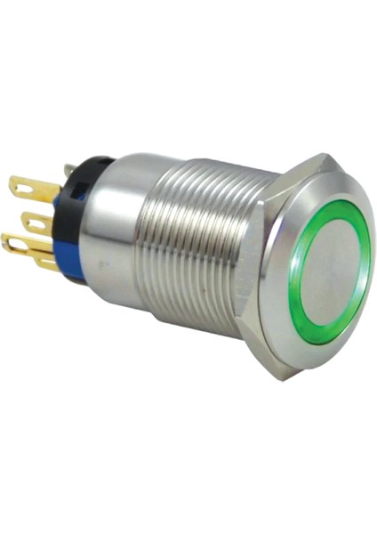 1no Kontaklı 19 mm Beyaz Led'li Yaylı Buton (Paslanmaz Çelik) (10 Adet)