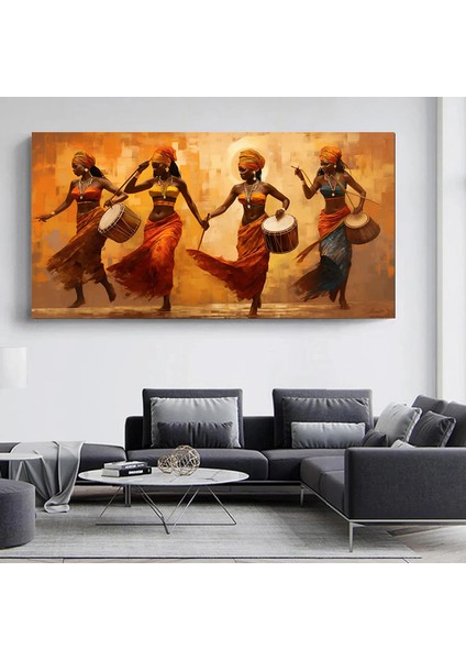 Renkli Afrikalı Kızlar ve Müzisyenler Kanvas – Etnik Müzik ve Dans Teması; Afrikalı Kızlar Stili modelleri