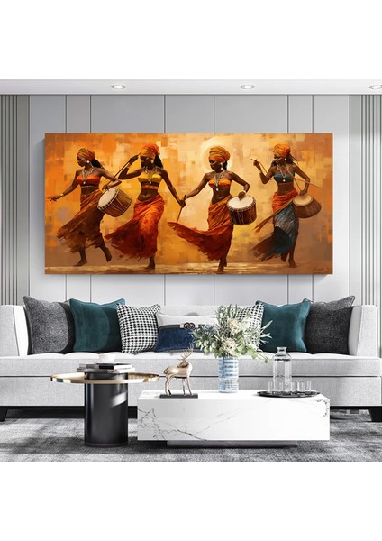 Renkli Afrikalı Kızlar ve Müzisyenler Kanvas – Etnik Müzik ve Dans Teması; Afrikalı Kızlar Stili fırsatları