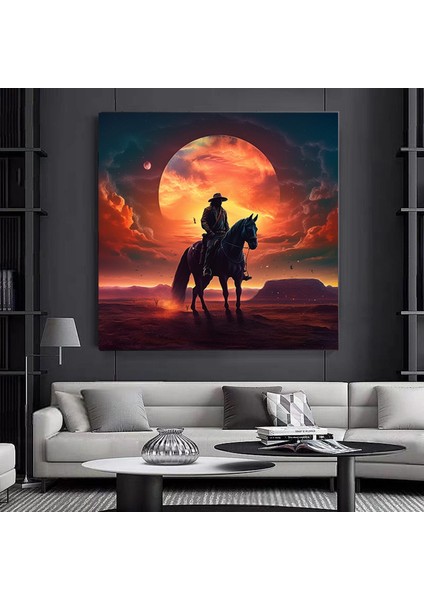 Kovboy Duvar Dekoru; Vahşi Atlar Kanvası; Batı Temalı Ev Dekoru