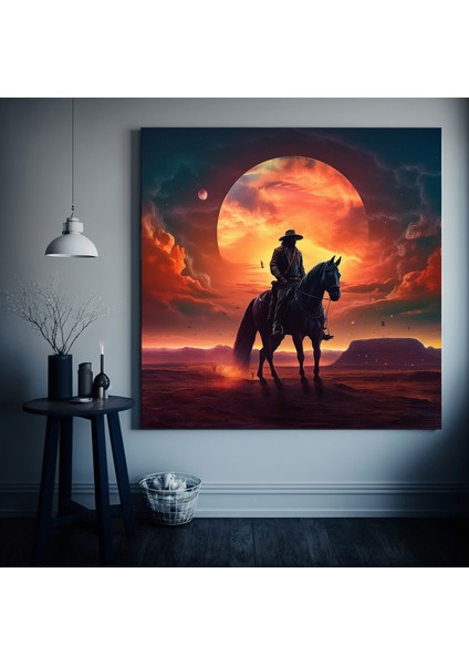 Kovboy Duvar Dekoru; Vahşi Atlar Kanvası; Batı Temalı Ev Dekoru fiyatları