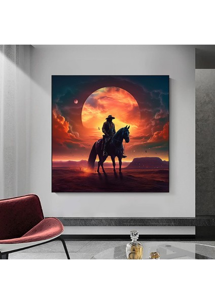 Kovboy Duvar Dekoru; Vahşi Atlar Kanvası; Batı Temalı Ev Dekoru fırsatları