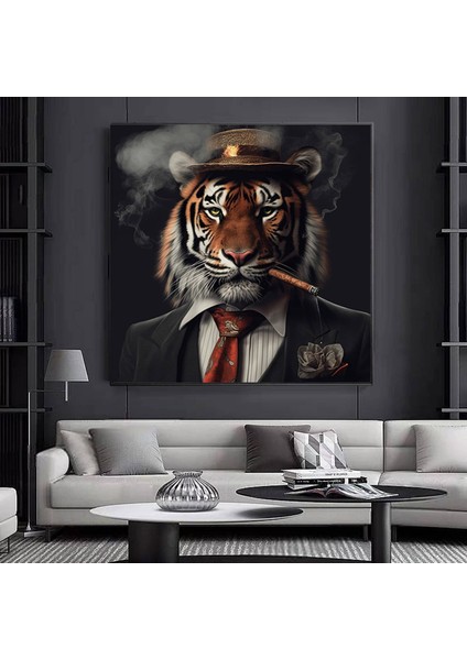 Sigara Içen Aslan Kanvas Duvar Sanatı – Aslan Giysileri; Kırmızı Kravatlı Aslan Tuvali; Modern Ev De