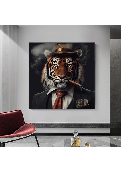 Sigara Içen Aslan Kanvas Duvar Sanatı – Aslan Giysileri; Kırmızı Kravatlı Aslan Tuvali; Modern Ev De fiyatları