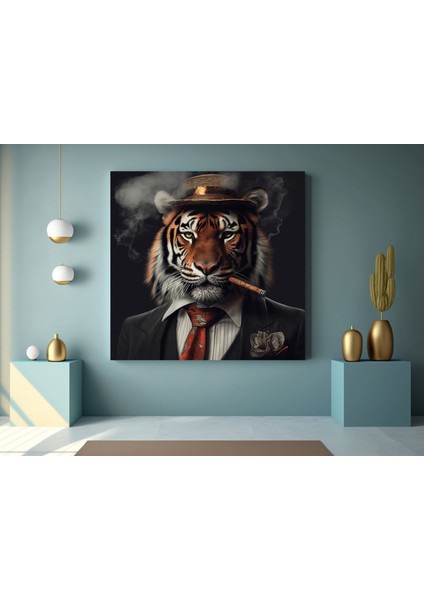 Sigara Içen Aslan Kanvas Duvar Sanatı – Aslan Giysileri; Kırmızı Kravatlı Aslan Tuvali; Modern Ev De modelleri