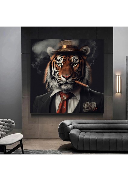 Sigara Içen Aslan Kanvas Duvar Sanatı – Aslan Giysileri; Kırmızı Kravatlı Aslan Tuvali; Modern Ev De fırsatları