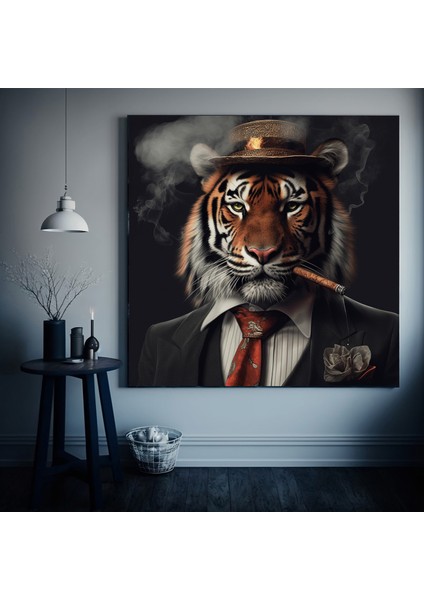 Sigara Içen Aslan Kanvas Duvar Sanatı – Aslan Giysileri; Kırmızı Kravatlı Aslan Tuvali; Modern Ev De indirimleri