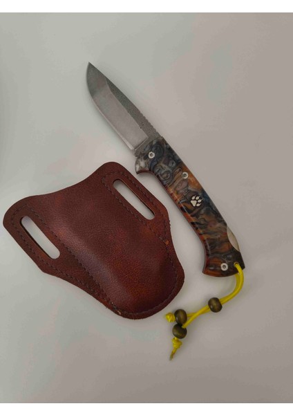 El Yapımı Kilit Mekanizmalı N690 Çelik Epoksi Kabze Çakı (Deri Kılıf Hediyeli)