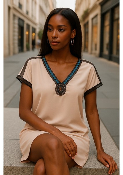 Wanda Omuz Tül Detay Ithal Yaka Krep Bluz fırsatları