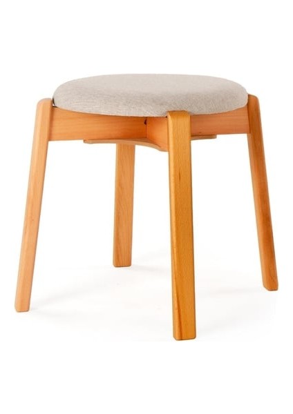 Arc Kayın Puf Tabure Yuvarlak Modern Bench Oturak Tekli Bej