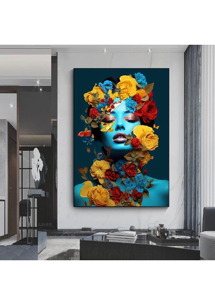 Çiçekli Kadın Portresi – Başında Çiçek Taçlı Kadın Kanvas – Moda ve Sanat