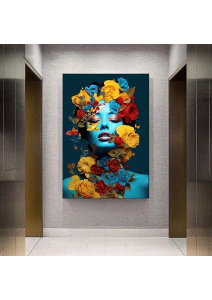 Çiçekli Kadın Portresi – Başında Çiçek Taçlı Kadın Kanvas – Moda ve Sanat fiyatları
