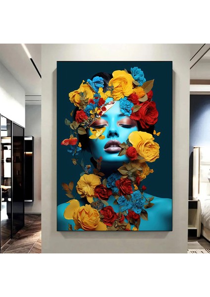 Çiçekli Kadın Portresi – Başında Çiçek Taçlı Kadın Kanvas – Moda ve Sanat modelleri