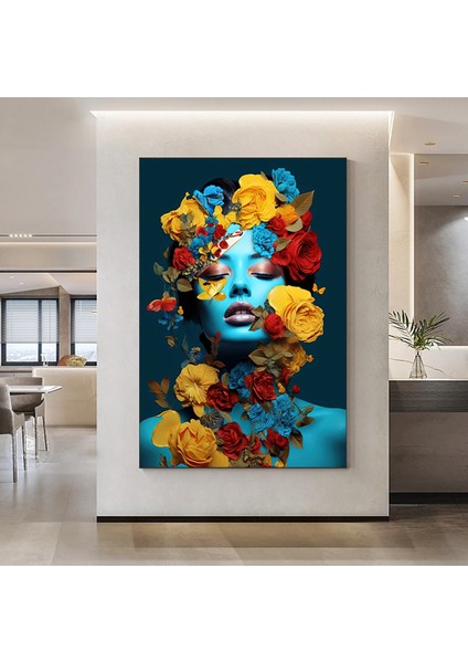 Çiçekli Kadın Portresi – Başında Çiçek Taçlı Kadın Kanvas – Moda ve Sanat fırsatları