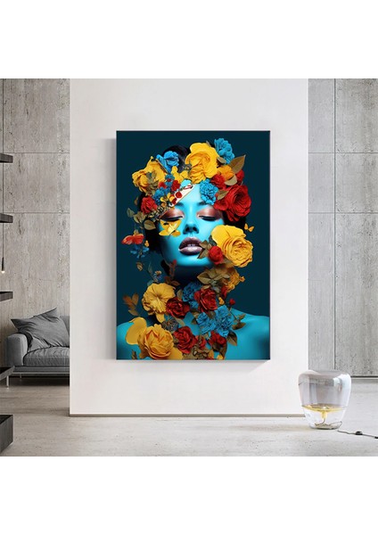 Çiçekli Kadın Portresi – Başında Çiçek Taçlı Kadın Kanvas – Moda ve Sanat indirimleri