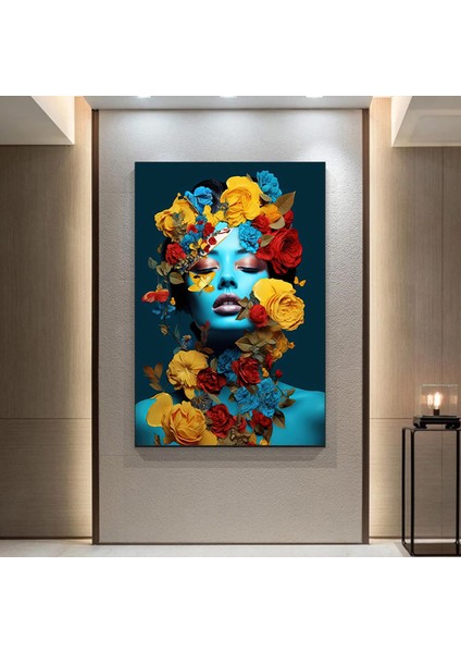 Çiçekli Kadın Portresi – Başında Çiçek Taçlı Kadın Kanvas – Moda ve Sanat