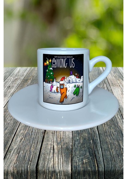 Among Us Oyun Baskılı Türk Kahvesi Fincanı Tabaklı Kişiye Özel Model 3