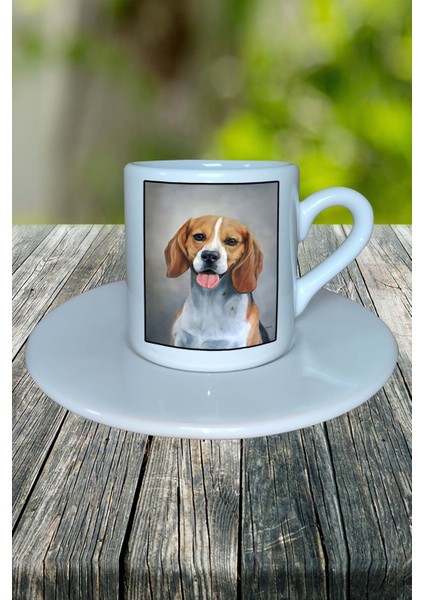 Beagle Köpek Baskılı Türk Kahvesi Fincanı Tabaklı Kişiye Özel Model 6