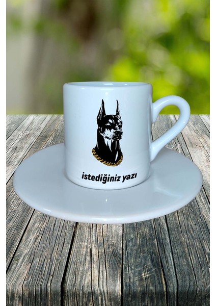 Doberman Köpek Baskılı Türk Kahvesi Fincanı Tabaklı Kişiye Özel Model 11 fiyatları
