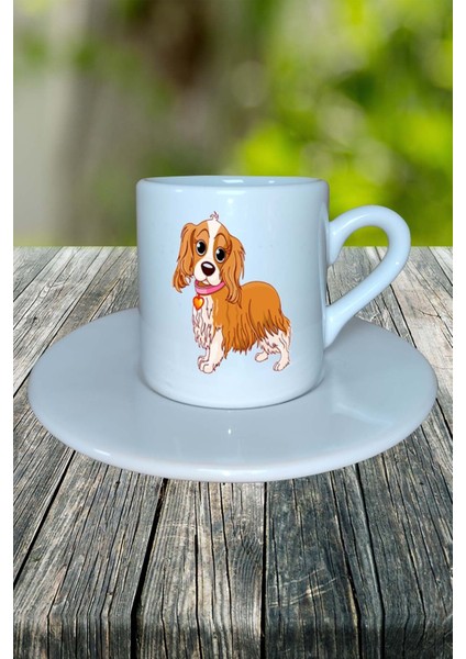 Cocker Spaniel Köpek Baskılı Türk Kahvesi Fincanı Tabaklı Kişiye Özel Model 7