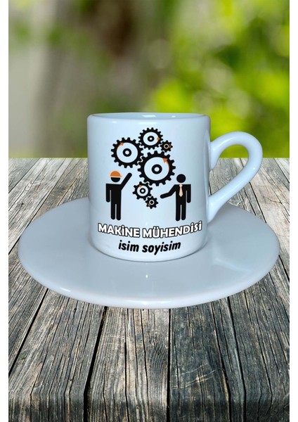 Makine Mühendisi Meslek Baskılı Türk Kahvesi Fincanı Tabaklı Kişiye Özel Model 5