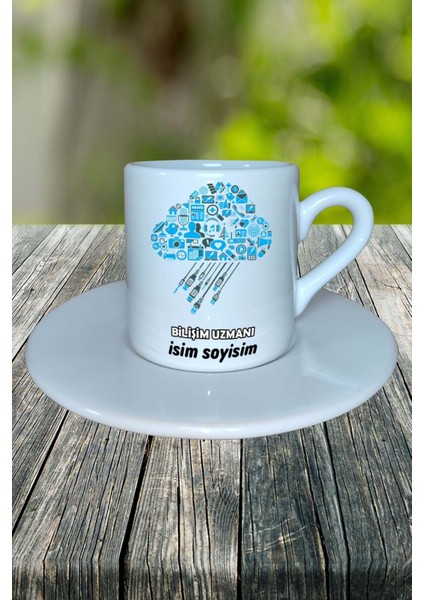 Bilişim Uzmanı Meslek Baskılı Türk Kahvesi Fincanı Tabaklı Kişiye Özel Model 1