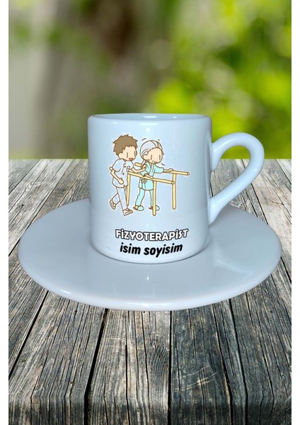 Fizyoterapist Meslek Baskılı Türk Kahvesi Fincanı Tabaklı Kişiye Özel Model 7