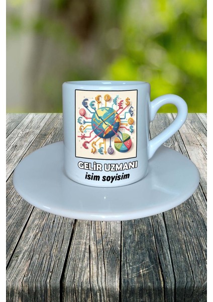 Gelir Uzmanı Meslek Baskılı Türk Kahvesi Fincanı Tabaklı Kişiye Özel Model 4