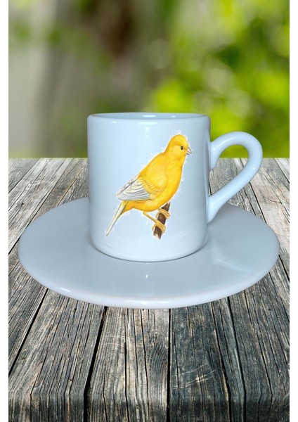 Kanarya Baskılı Türk Kahvesi Fincanı Tabaklı Kişiye Özel Model 2