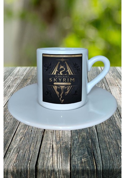 The Elder Scrolls Skyrim Oyun Baskılı Türk Kahvesi Fincanı Tabaklı Kişiye Özel Model 2
