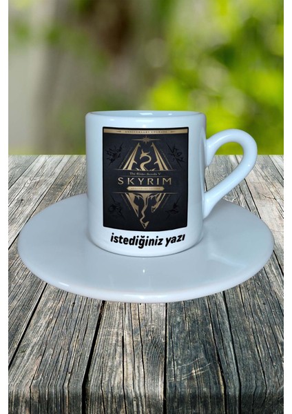 The Elder Scrolls Skyrim Oyun Baskılı Türk Kahvesi Fincanı Tabaklı Kişiye Özel Model 2 fiyatları