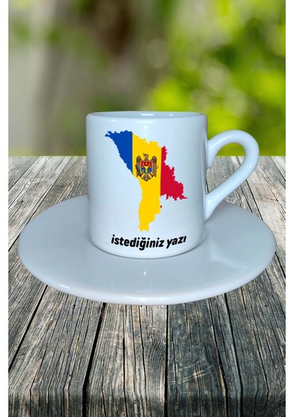 Moldova Ülke Bayrağı Bayrak Baskılı Türk Kahvesi Fincanı Tabaklı Kişiye Özel Model 3 fiyatları