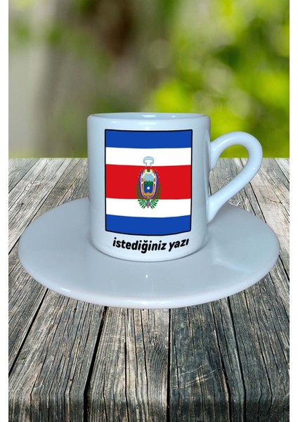 Kostarika Ülke Bayrağı Bayrak Baskılı Türk Kahvesi Fincanı Tabaklı Kişiye Özel Model 1 fiyatları