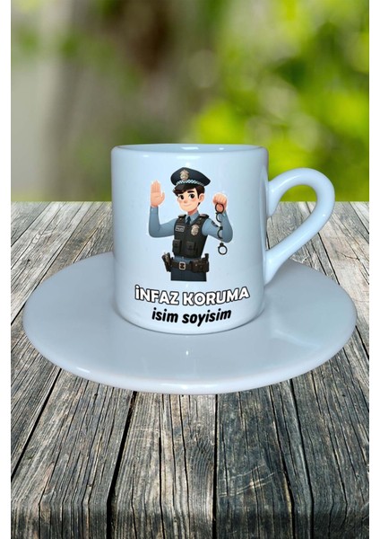 Infaz Koruma Meslek Baskılı Türk Kahvesi Fincanı Tabaklı Kişiye Özel Model 2
