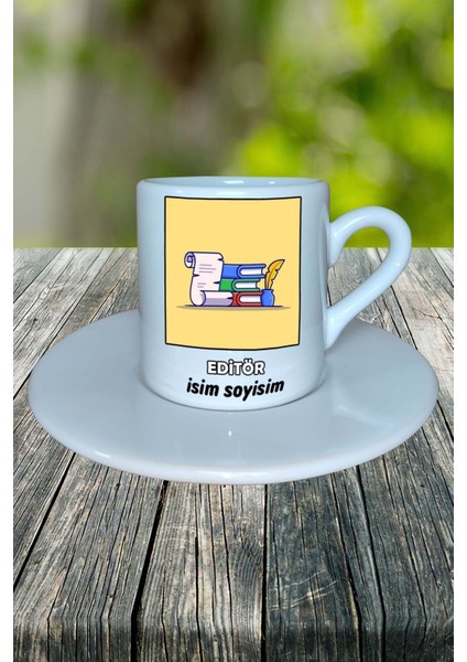 Editör Meslek Baskılı Türk Kahvesi Fincanı Tabaklı Kişiye Özel Model 4