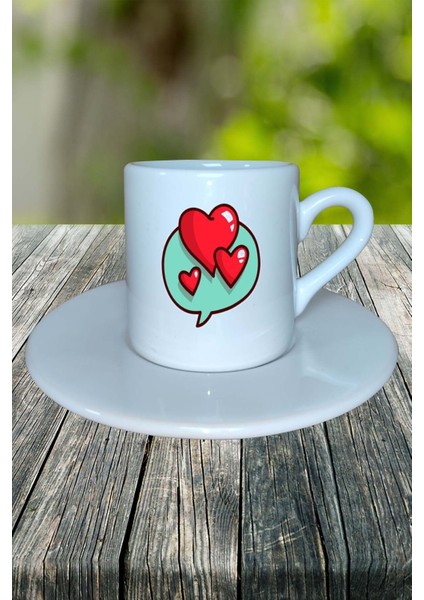 Sevgililer Günü Sevgili Baskılı Türk Kahvesi Fincanı Tabaklı Kişiye Özel Konuşma Balonu Model 63