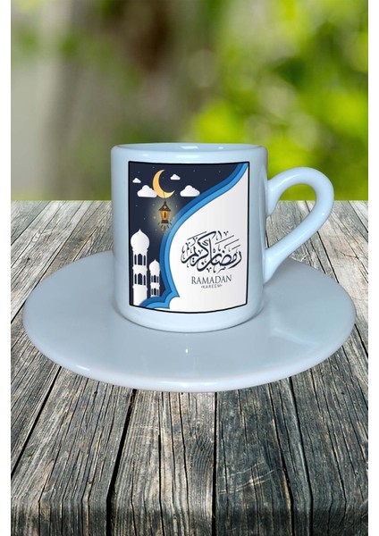 Ramazan Baskılı Türk Kahvesi Fincanı Tabaklı Kişiye Özel Model 11