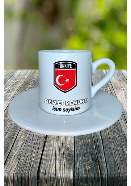 Devlet Memuru Meslek Baskılı Türk Kahvesi Fincanı Tabaklı Kişiye Özel Model 3