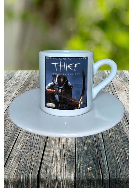 Thief Oyun Baskılı Türk Kahvesi Fincanı Tabaklı Kişiye Özel Model 2