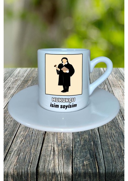 Hukukçu Meslek Baskılı Türk Kahvesi Fincanı Tabaklı Kişiye Özel Model 5
