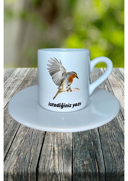 Hint Bülbülü Baskılı Türk Kahvesi Fincanı Tabaklı Kişiye Özel Model 2 fiyatları