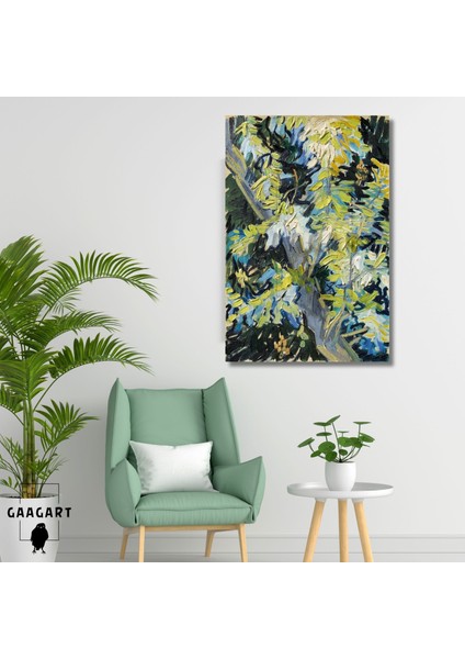 Tekli Dikey Kanvas Tablo Ünlü Eserler Van Gogh Çiçek Açan Akasya Dalları